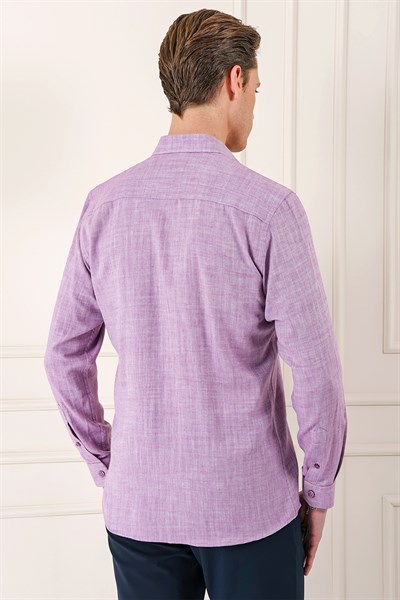 Comfort Fit Balıksırtı Dokuma %100 Pamuk Mor Gömlek GK 722