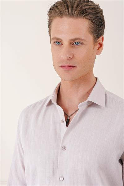 Comfort Fit Balıksırtı Dokuma %100 Pamuk Klasik Bej Gömlek Gk 722