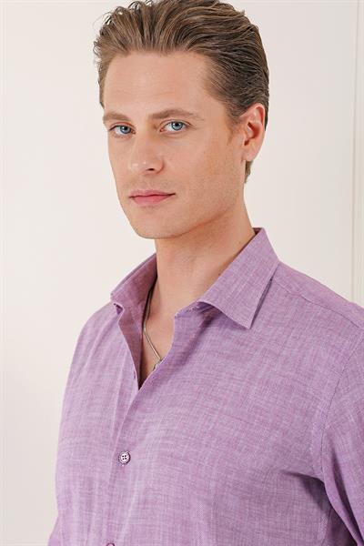 Comfort Fit Balıksırtı Dokuma %100 Pamuk Klasik Mor Gömlek Gk 722