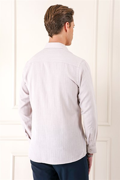Comfort Fit Balıksırtı Dokuma %100 Pamuk Bej Gömlek GK 722