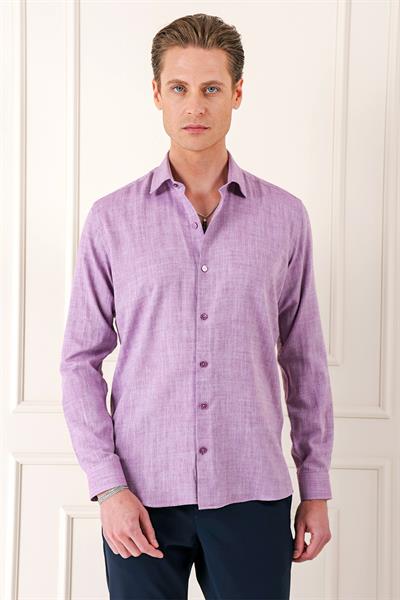 Comfort Fit Balıksırtı Dokuma %100 Pamuk Klasik Mor Gömlek Gk 722