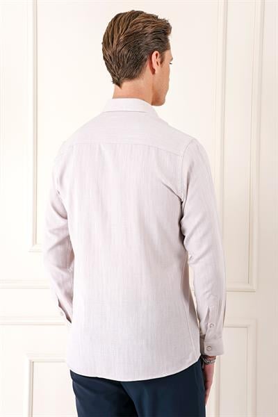 Comfort Fit Balıksırtı Dokuma %100 Pamuk Bej Gömlek GK 722