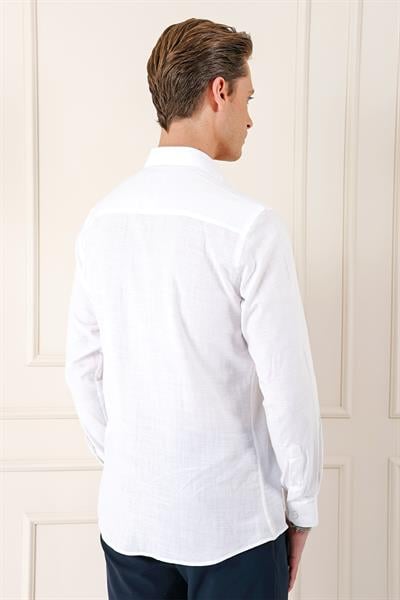 Comfort Fit Balıksırtı Dokuma %100 Pamuk Klasik Beyaz Gömlek Gk 722