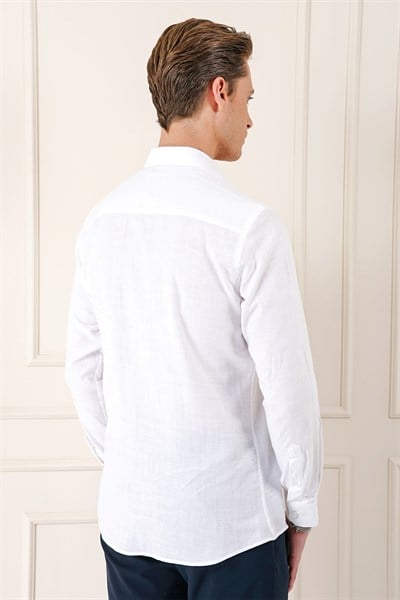 Comfort Fit Balıksırtı Dokuma %100 Pamuk Klasik Beyaz Gömlek Gk 722