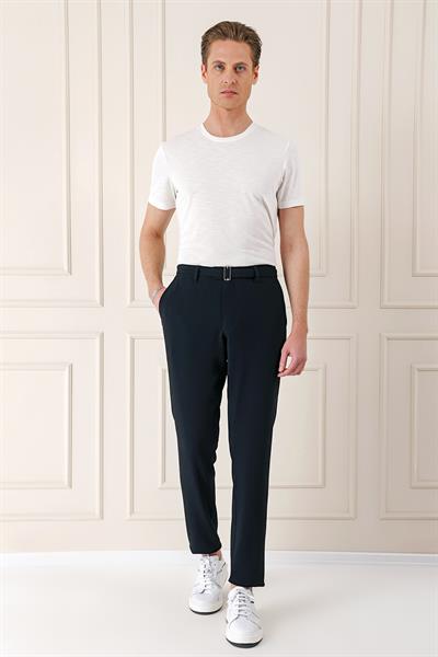 Comfort Fit Belden Kumaş Kemerli Pamuk Lacivert Jogger Pantolon P 1154