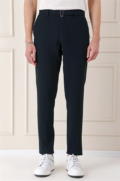 Comfort Fit Belden Kumaş Kemerli Pamuk Lacivert Jogger Pantolon P 1154