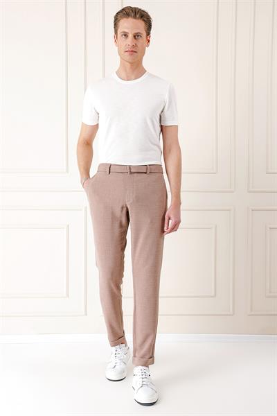 Comfort Fit Belden Kumaş Kemerli Pamuk Bej Jogger Pantolon P 1154