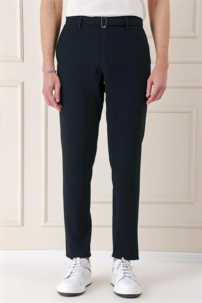 Comfort Fit Belden Kumaş Kemerli Pamuk Lacivert Jogger Pantolon P 1154