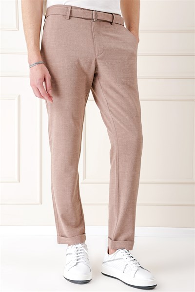Comfort Fit Belden Kumaş Kemerli Pamuk Bej Jogger Pantolon P 1154