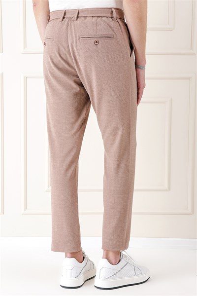 Comfort Fit Belden Kumaş Kemerli Pamuk Bej Jogger Pantolon P 1154