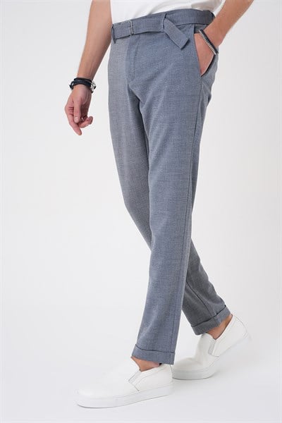 Comfort Fit Belden Kumaş Kemerli Pamuk Koyu Gri Jogger Pantolon P 1154