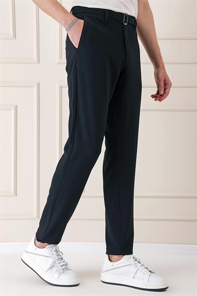 Comfort Fit Belden Kumaş Kemerli Pamuk Lacivert Jogger Pantolon P 1154