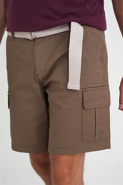 Comfort Fit Beli Kemerli Kargo Cep Pamuk Casual Toprak Şort Bermuda 039 