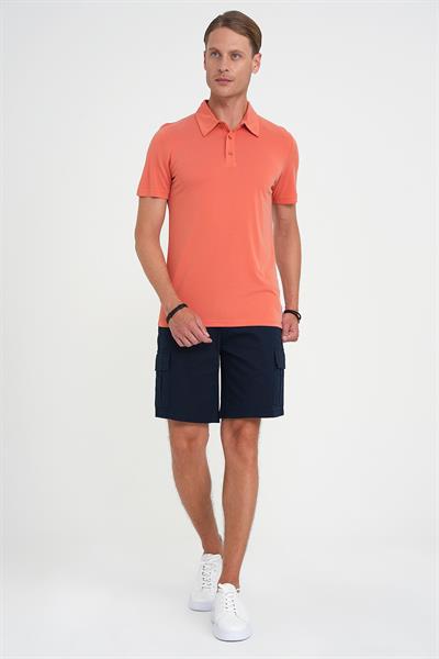 Comfort Fit Beli Kemerli Kargo Cep Pamuk Casual Lacivert Şort Bermuda 039 