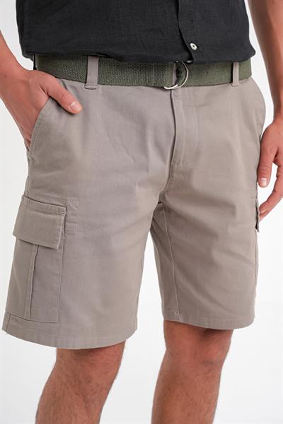 Comfort Fit Beli Kemerli Kargo Cep Pamuk Casual Haki Şort Bermuda 039 