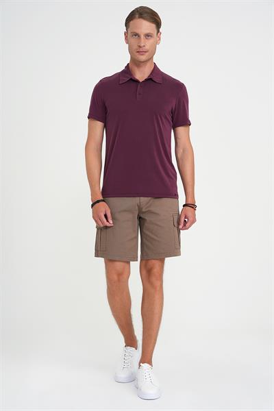 Comfort Fit Beli Kemerli Kargo Cep Pamuk Casual Toprak Şort Bermuda 039 