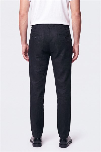 Comfort Fit Beli Lastikli %100 Keten Siyah Pantolon P 1215