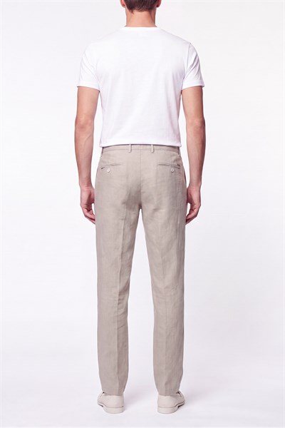 Comfort Fit Beli Lastikli %100 Keten Taş Pantolon P 1215