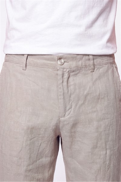 Comfort Fit Beli Lastikli %100 Keten Taş Pantolon P 1215