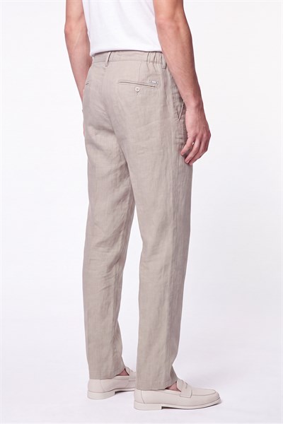 Comfort Fit Beli Lastikli %100 Keten Taş Pantolon P 1215