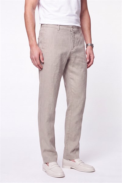 Comfort Fit Beli Lastikli %100 Keten Taş Pantolon P 1215