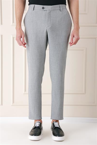 Comfort Fit Beli Lastikli Balıksırtı Dokuma Casual Gri Pantolon P 1155