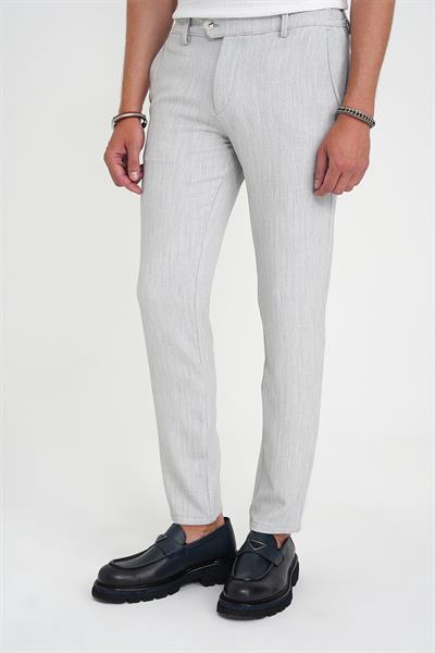 Comfort Fit Beli Lastikli Balıksırtı Desen Açık Gri Pantolon P 1175