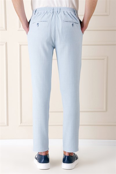 Comfort Fit Beli Lastikli Balıksırtı Dokuma Pamuklu Mavi Pantolon P 1155