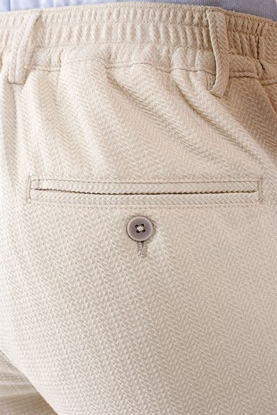 Comfort Fit Beli Lastikli Balıksırtı Dokuma Pamuklu Bej Pantolon P 1155