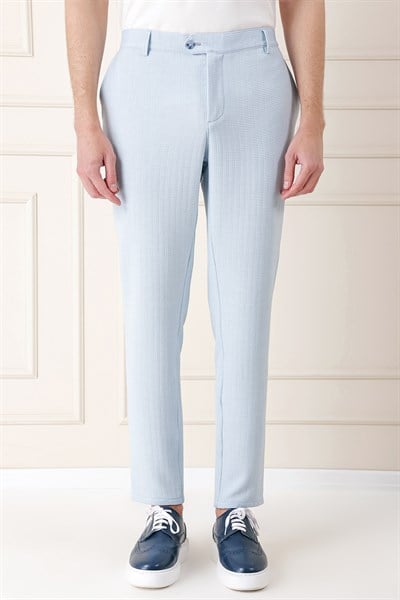 Comfort Fit Beli Lastikli Balıksırtı Dokuma Pamuklu Mavi Pantolon P 1155