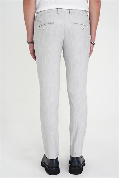 Comfort Fit Beli Lastikli Balıksırtı Desen Açık Gri Pantolon P 1175