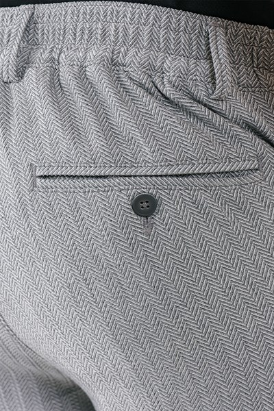 Comfort Fit Beli Lastikli Balıksırtı Dokuma Pamuklu Gri Pantolon P 1155