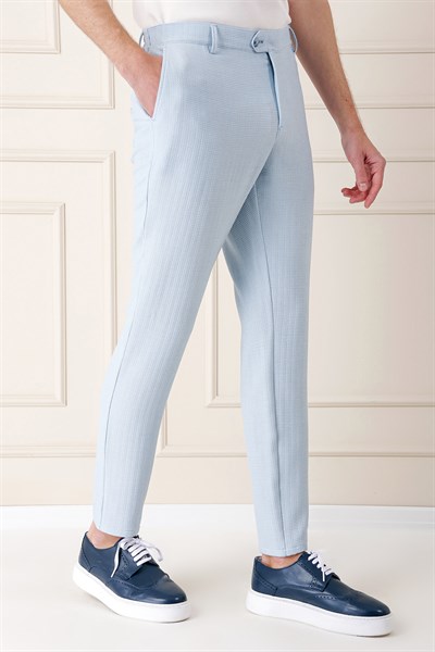 Comfort Fit Beli Lastikli Balıksırtı Dokuma Pamuklu Mavi Pantolon P 1155