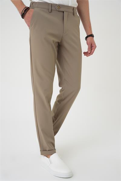 Comfort Fit Beli Lastikli Bej Jogger Pantolon  P 1184