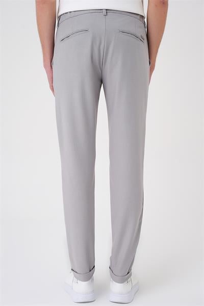 Comfort Fit Beli Lastikli Dokulu Gri Jogger Pantolon  P 1186
