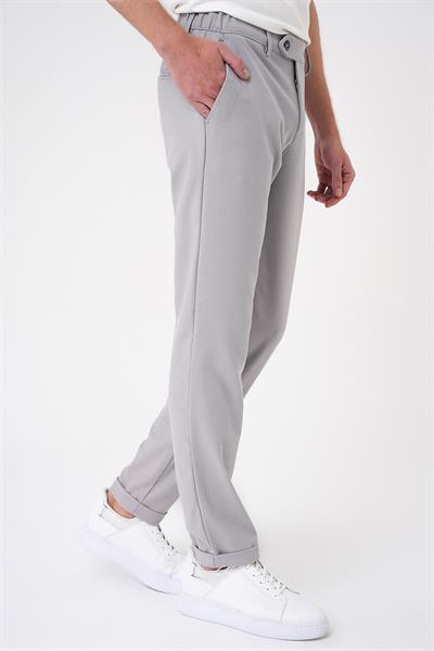 Comfort Fit Beli Lastikli Dokulu Gri Jogger Pantolon  P 1186