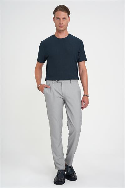 Comfort Fit Beli Lastikli Dokulu Gri Jogger Pantolon  P 1192