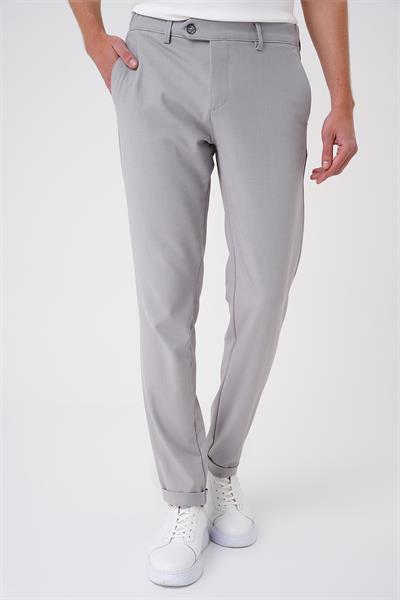Comfort Fit Beli Lastikli Dokulu Gri Jogger Pantolon  P 1186
