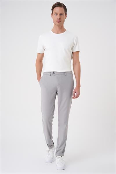 Comfort Fit Beli Lastikli Dokulu Gri Jogger Pantolon  P 1186