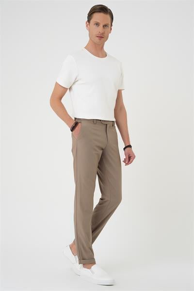 Comfort Fit Beli Lastikli Dokulu Koyu Bej Jogger Pantolon  P 1186