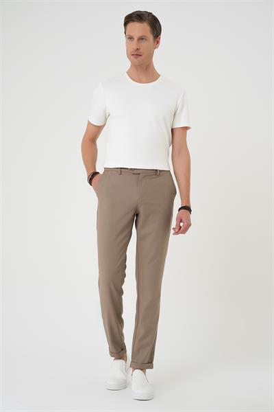 Comfort Fit Beli Lastikli Dokulu Koyu Bej Jogger Pantolon  P 1186