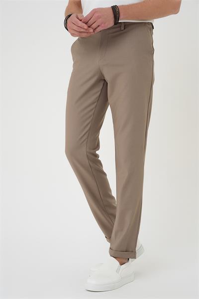 Comfort Fit Beli Lastikli Dokulu Koyu Bej Jogger Pantolon  P 1186