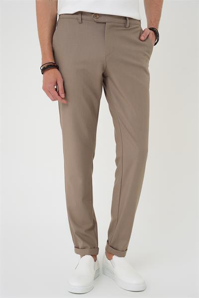 Comfort Fit Beli Lastikli Dokulu Koyu Bej Jogger Pantolon  P 1186