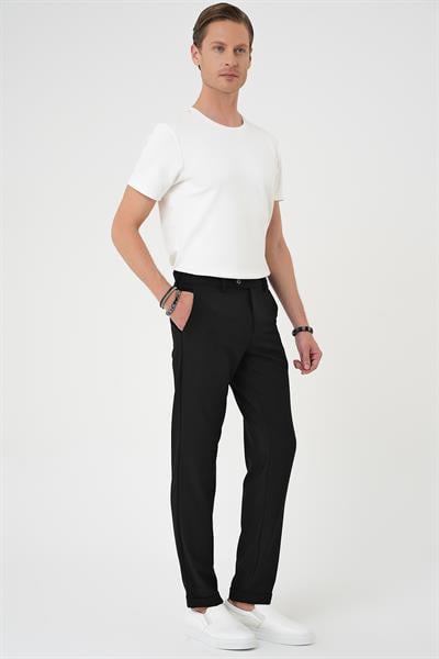 Comfort Fit Beli Lastikli Dokulu Siyah Jogger Pantolon  P 1186
