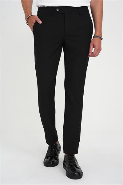 Comfort Fit Beli Lastikli Dokulu Siyah Jogger Pantolon  P 1192