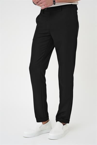 Comfort Fit Beli Lastikli Dokulu Siyah Jogger Pantolon  P 1186