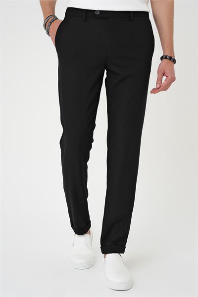 Comfort Fit Beli Lastikli Dokulu Siyah Jogger Pantolon  P 1186