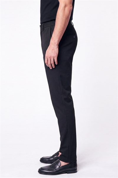 Comfort Fit Beli Lastikli Esnek Keten Siyah Pantolon P 1221