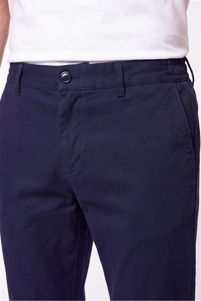 Comfort Fit Beli Lastikli Esnek Keten Lacivert Pantolon P 1221