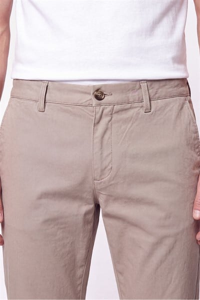 Comfort Fit Beli Lastikli Esnek Keten Bej Pantolon P 1221